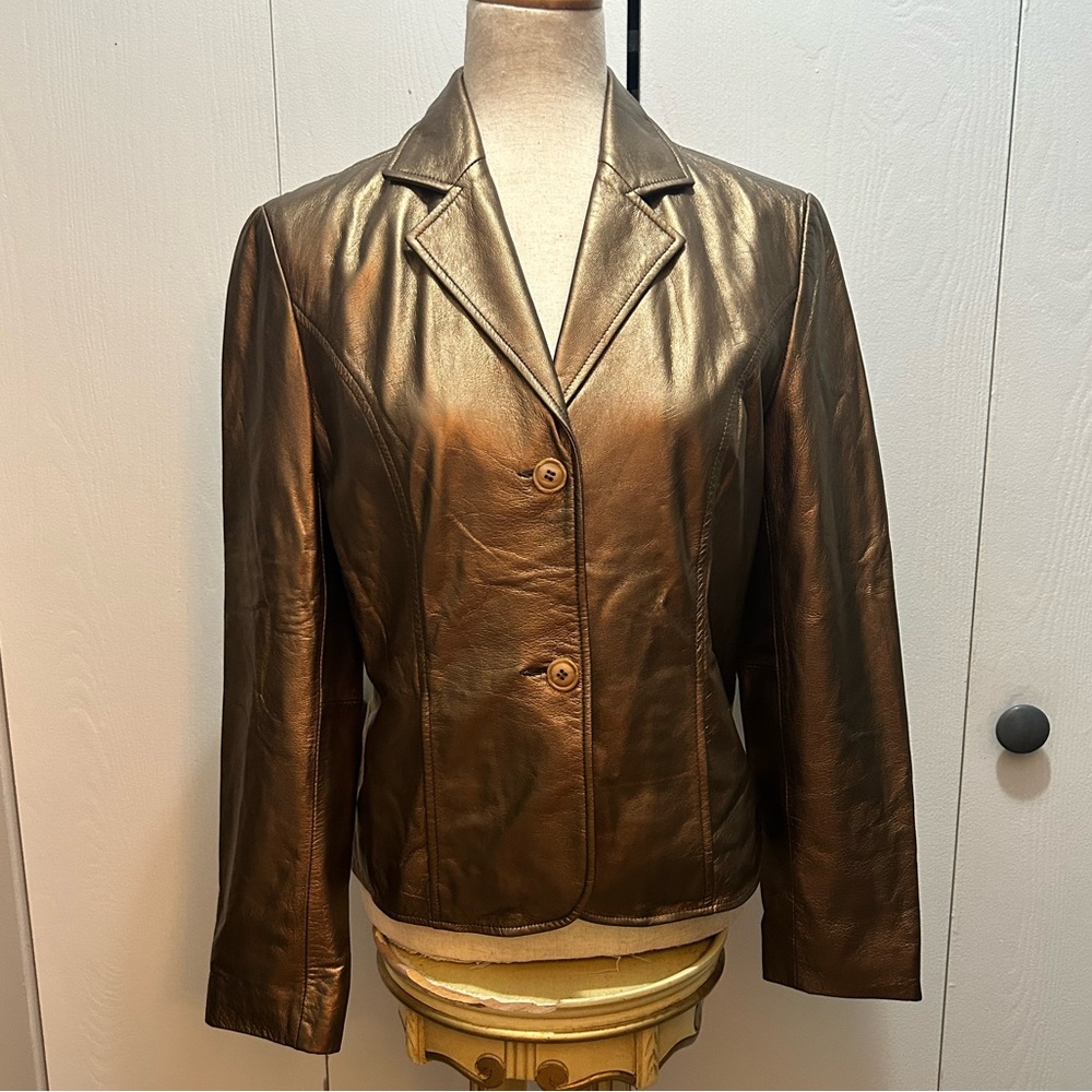 Bronze Gold Metallic Women's Leather Jacket